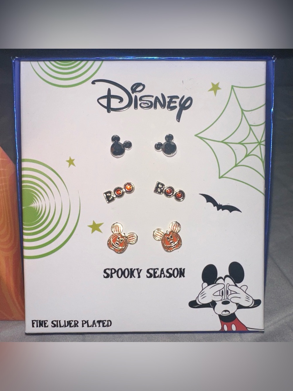 Disney Spooky Season Mickey Mouse 3 Piece Earring Set - Fine Silver Plated NWT